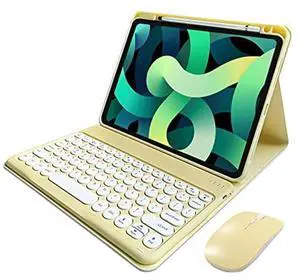 kaitesi Keyboard Case for iPad Pro 11 inch M4 Keyboard Case with Mouse Cute Round Keys Detachable Bluetooth Keyboard Slim Smart Cover Supports Pencil Charging,Yellow