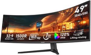Gawfolk 49-inch Ultra-Wide Curved 1500R Gaming Computer Monitor, DFHD (3840x1080), 165Hz, 1MS, FreeSync, 120% sRGB, Height Adjustable PC Screen, HDMI2.1 & DP1.4, Compatible Wall Mount 100*100mm-Black