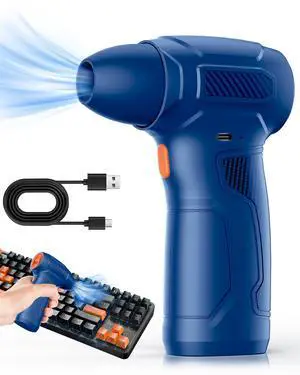 WERTYI Compressed Air Duster-3 Gear Adjustable 130000RPM Electric Air Duster for Computer Keyboard, 8000mAh Rechargeable Cordless Air Duster for Outdoors, Car, Home Cleaning (Blue)