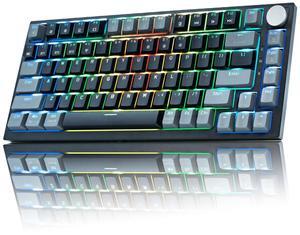 WJX Wireless Mechanical Keyboard 75% Percent Gaming Keyboard with Volume Knob, RGB Backlit Computer Clicky Keyboards, Hot Swappable Mechanical, USB C/2.4GHz/BT5.0 Gasket Red Switch PBT Keycaps(Black)