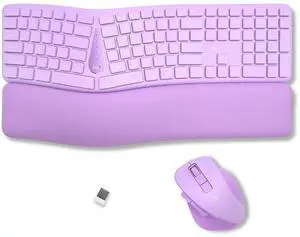 X9 Wireless Ergonomic Keyboard and Mouse Combo - Type Comfortably Longer - Ergo Split Keyboard with Soft Wrist Rest for PC, Mac, iOS, Android, Bluetooth/2.4G Rechargeable, Multi-Device - Purple