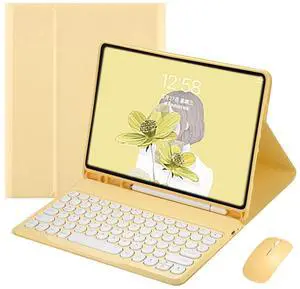 YEEHi Keyboard Case Mouse for iPad Mini A17 Pro 2024/ iPad Mini 6 2021 8.3" Color Cute Round Key Wireless Bluetooth Detachable Keyboard Cover with Pencil Holder (Yellow)