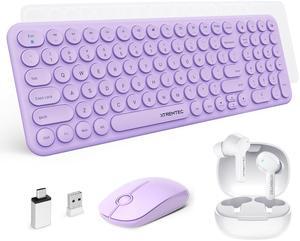 XTREMTEC 2.4G Compact Slim Wireless Keyboard and Mouse Combo with White in-Ear Sweatproof Stereo Bass Headphones