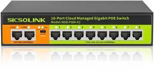 POE Switch, 10 Port Gigabit Switch, Easy Smart Cloud Managed Switch/Ethernet Splitter for Small Bessiness/Home Network & Power Management, Fanless & Metal Design, VLAN. (10 gigabit Ports|120w 8*POE+)