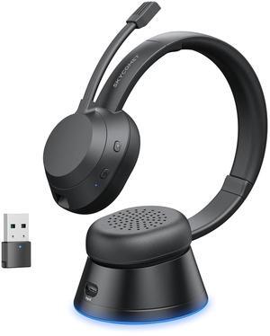 Wireless Headset with Mic for Work, Bluetooth Headset with Microphone (Noise Cancellation), Wireless Headset with USB Dongle & Charging Dock for Call Center/Home/Computer/PC/Laptop/Teams/Zoom
