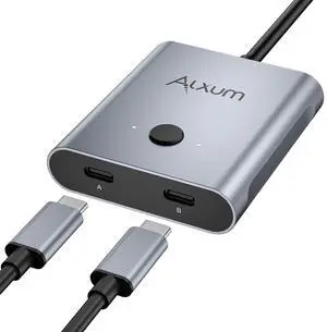 Alxum Bi-Directional USB C Switch - 2 in 1 Out/1 in 2 Out 2 Computers Share 1 Monitor,KVM Switches Support 8K@60Hz Video 10Gbps Data Transfer, USB-C Cables Included