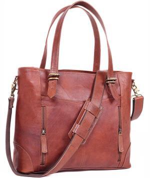 17-inch Large Leather Tote Bag for Women Genuine Brown Leather Laptop Bag with Zipper Professional Briefcase, Computer Tote for Work, Business, Travel, & Daily Use