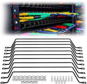 Zonon 10 Pack Cable Lacing Bars Horizontal Lacing Bar Organizer, 2 Inch Offset at 75 Degrees, 19" Network Rack Mount Cord Organizer, Server Rack Cable Management