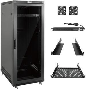 Tecmojo Network Rack Cabinet,27U Server Rack,23.6 Inch Depth,Hold Up to 1600Lbs,Lockable Cabinet with Casters and Complete Accessories,Clear Door,for Home,Office,Small Business (27U 23.6" w*23.6" d)