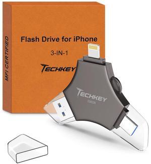 MFi Certified USB 3.0 Flash Drive 256GB for iPhone, 3in1 External Memory Photo Keeper Storage Stick for Picture/Video/Data Saver/Backup, High Speed Thumb/Jump/Hard Drives for iPad/Android/PC (Black)