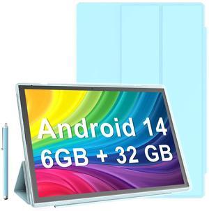 10 Inch Tablet Android 14 Tablets With Case Stylus 6GB RAM+32GB ROM Support 1024GB Expand, 6000mah Battery 10 IN Android Tableta, 2MP+8MP Dual Camera WiFi-6 Bluetooth 10.1'' IPS HD Touch Screen Tab.
