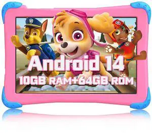 Fivahiva Android 14 Kids Tablet 10.1 inch Tab for Kid 8-Core 10GB+64GB Toddler Tablets with WiFi Dual Camera Kids App Parental Control Children Tablet with Case 2-Year Warranty (Pink)