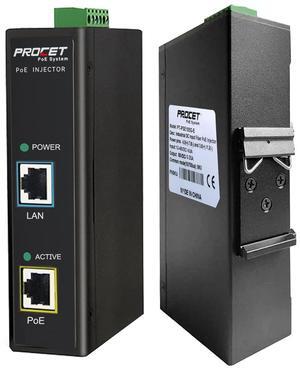 PROCET DIN Rail PoE Injector 30W Industrial IEEE802.3at/ PoE+ Power Injector, 6KV Surge Protection, Wide Working Temperature -40 to 149, PT-PSE105G-E