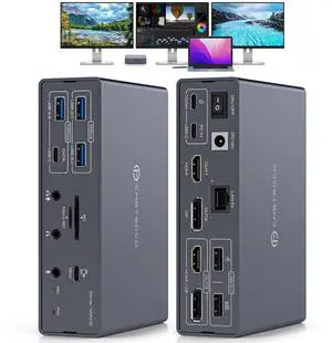 Thunderbolt Docking Station 4K@60Hz 3 Monitors for M1 M2 M3 M4 MacBook/Air with DisplayLink Technology,19-in-1 USB C Dock with 2 HDMI & 2 DisplayPort,PD 100W/USB 3.2 10G USB/Ethernet/Card Readers
