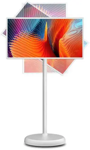 QGKPL 32-Inch Portable Touch-Screen-Monitor | 6G RAM+128G | 1080p Portable TV on Wheels | Android OS | 360deg Swivel Rotation | Voice Remote Control | 60Hz Refresh Rate