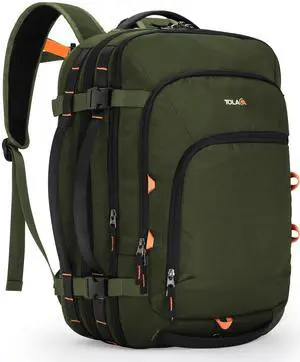 Tolaccea Travel Backpack, TSA Friendly Flight Approved Carry-on Luggage Water-resistant Business Rucksack, Durable Large Computer Bag Daypack Fits 15.6 Inch Laptop, 35-45L Expandable - Green