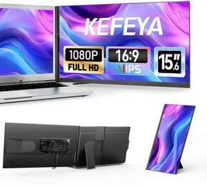 KEFEYA Laptop Screen Extender, 15.6" FHD 1080P IPS Portable Monitor for Laptop, Plug and Play Dual Monitor Extender for 13"-17.3" Laptops, Compatible with MAC, Windows, Android, Linux, Chrome