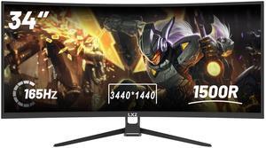 LXZ 34 Inch Gaming Monitor 1500R, UWQHD 4K 165hz Frameless Display 100% sRGB, Wide Viewing Angle, Display Port HDMI - Black