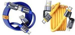 Vexipia 2 Pack 4-in-1 5FT 60W+240W USB C Cable Lightning Cable (Yellow + Blue)