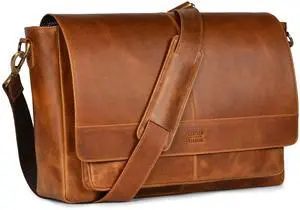 LEATHER VILLAGE Vintage Leather Handmade Laptop Messenger Bag-15.5 Inch Satchel-Tan Brown Shoulder Bag for Men & Women, Crossbody Work Bag for Office, Travel, and Daily Use