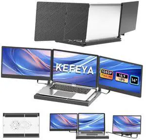 KEFEYA 14'' Triple Laptop Monitor Extender with Metal Base, 360deg Rotation 1080P Portable Laptop Screen Extender for 12-17.3'' Laptops-Compatibility for Windows, Surface, MacBook, Switch, Plug & Play