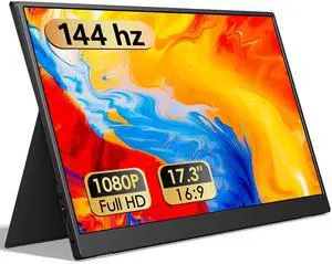 WGK Portable Monitor Narrow Edge 17.3" 1080P FHD 144Hz USB-C HDMI Gaming PC IPS HDR Screen for Travel PC Mac Phone Xbox PS5 Switch Laptop with Smart Cover and Built-in Speakers