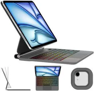 WINCHKING Keyboard Case for iPad Air 13-inch (M3/M2,2025/2024),iPad Pro 12.9 inch 6th/5th/4th/3rd Generation,7 Colors Backlit,Magic Keyboard Case with Trackpad,Easy-Set Magnetic Stand,Gray