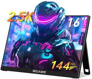 WUAWE 2.5K 144HZ Portable Gaming Monitor, 16" 100% sRGB 2560x1600 Kickstand,HDR, FreeSync, Ultra Slim, Blue Light, External Second Computer Monitor withLow for PC