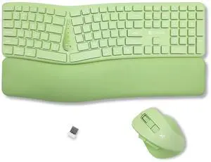 X9 Wireless Ergonomic Keyboard and Mouse Combo - Type Comfortably Longer - Ergo Split Keyboard with Soft Wrist Rest for PC, Mac, iOS, Android, Bluetooth/2.4G Rechargeable, Multi-Device - Green