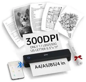 iDPRT Portable Printers Wireless Bluetooth Thermal Printer Support 8.5" x 11" US Letter, A4 A5, 300DPI Inkless Printing for Travel, Home, Office, Vehicles, for Smartphone, PC, Black