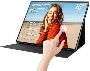 16 Inch Touchscreen Portable Monitor, HDR10, Metal Shell Travel Screen with Smart Cover and Speakers, IPS 1920x1200P External USB-C HDMI Secondary Touch Display for Laptop/PC/Game Console/Phone