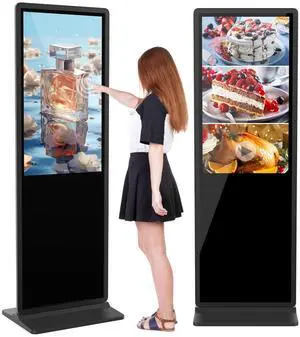 YCKJNB 32 inch Indoor Digital Signage Touchscreen IPS Floor Standing Digital Kiosks Interactive Displays with WiFi HDMI/USB Input Auto AD Player, Android OS Black