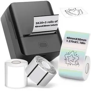 KAYSION The SK20 Bluetooth Thermal Label Printer is Lightweight, Easy to Carry. Shipping Label Printer Wireless Small Business Needs no Ink cartridges, Compatible with iPhone, Android(Black)