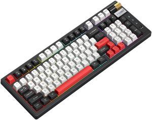 Mechanical Gaming Keyboard, 97 Keys, RGB Backlit, Multi-Color Keycaps, Esports Red axis Hot Plug Three Mode Connection Type-C Wired/2.4GHz Wireless/Bluetooth Tri-Mode Mechanical Keyboard (Black&Red)