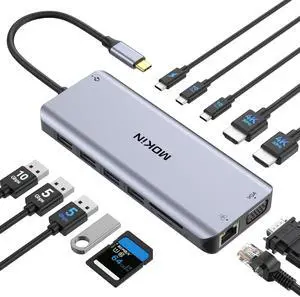USB C Hub, 14 in 1 USB C Hub Multiport Adapter with 2 HDMI 4K, VGA, RJ45 Ethernet, 10 Gbps USB C/A, 100W PD, SD/TF, 3.5MM Audio&Mic for Dell HP Lenovo Surface