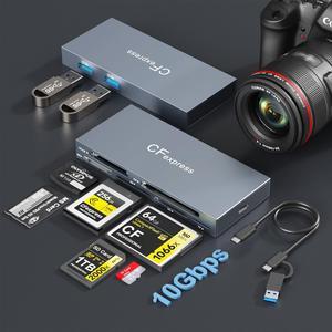 CFexpress Type B Card Reader,8 in 1 Multi CF Express Reader for CFexpress Type B/CF/XD/MS/TF/SD/USB,USB3.2 Gen2 10Gbps CFexpress Memory Card Reader for Windows/Mac/Linux/Android Read 6 Cards and 2 USB