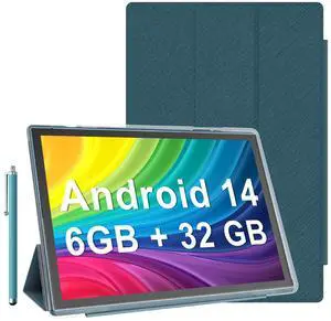 10 Inch Tablet Android 14 Tablets With Case Stylus 6GB RAM+32GB ROM Support 1024GB Expand, 6000mah Battery 10 IN Android Tableta, 2MP+8MP Dual Camera WiFi-6 Bluetooth 10.1'' IPS HD Touch Screen Tab.