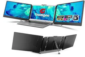 Teamgee Laptop Screen Extender, 14" Full HD Portable Monitor for Laptop with Speakers & Flexible Kickstand, Plug-Play Laptop Monitor Extender Fits 13"-17" (Diagonal) Laptops of Wins/Mac/Dex/Android