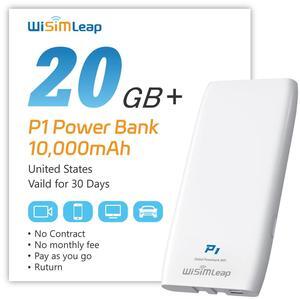 Mobile Hotspot Device with Power Charger for Global Travel 4G Router with 10000mAh Charging Battery No Roaming fee Built-in SIM Card Travel Portable Wifi Hotspot Power Bank Mobile WiFi 20GB for USA