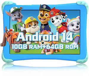 Fivahiva Android 14 10.1 Inch Kids Tablet, 8-Core, 10GB RAM, 64GB Storage, WiFi, Dual Camera, Parental Control, Includes Case, 2-Year Warranty (Blue)