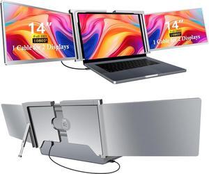 FQQ Laptop Screen Extender 14" Monitors, Work for macOS [Included M1/M2 M3],Windows, Triple Portable 1080P Tri-Screen USB A/Type C Portable Monitor for 14"-17.3" Laptop(1 Cable)