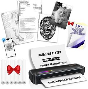 Portable Wireless Thermal Printer for Home & Travel - Mini Bluetooth Inkless Printer Compatible with 8.5"x11" US Letter & A4 Size- Works with iOS, Android & Laptops - Ideal for Tattoos, Office(Black)