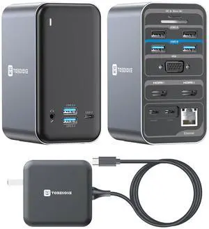 TobenONE USB C Docking Station Dual Monitor with 100W GaN Charger, Laptop Dual HDMI Docking Station with 7 USB, SD/TF, Ethernet, and Audio/Mic, 15 in 1 USB C Dock for Windows, and ChromeOS