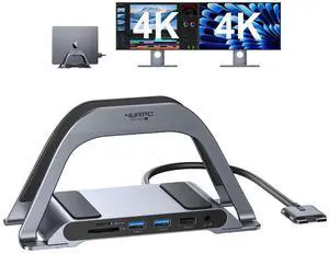 4URPC MacBook Pro Docking Station Dual Monitor 4K@60Hz HDMI, USB C Docking Station Vertical 100W Power Adapter for MacBook Pro/Air with USB 3.0, SD&microSD,Ethernet, Audio