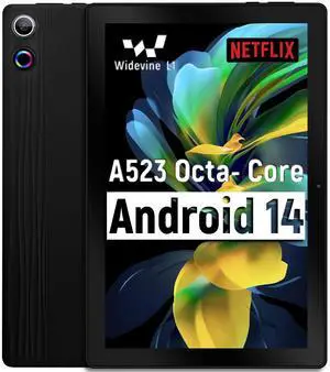 ROWT Tablet 10 inch Android 14, Octa-Core, 10GB RAM 64GB ROM 1TB Expandable, Widevine L1, 1280x800 IPS Touchscreen, BT 5.4, Dual Camera with Flash (Black)