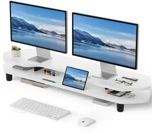 AFOOYO 2 Tier Dual Monitor Stand Riser,Wider Board Computer Monitor Stand for 2 Monitors,Slot For Phone/Tablet Office Desktop Organizer for Laptop,PC,Computer,Printer,White