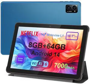 10 inch Android 14 Tablet - Octa-Core, 8GB RAM 64GB (Expandable to 1TB), 7000mAh Battery, IPS HD Display, Wi-Fi 6, OTG, Metal Body with Stand Case - Fast & Portable Tablet for Work & Entertainment