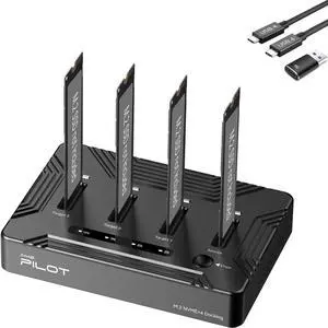 AMZPILOT 4 Bays M.2 NVMe Duplicator Offline Cloner USB 4 Type C to SSD Docking Station, 40Gbps M.2 Copy Reader for (M Key, B+M Key) PCIE Dock, Size for 22110 2280 2260 2242 2230 Enclosure - Pilot C4C