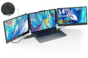 14'' Triple Laptop Screen Extender +2-in-1 USB-A/C Video Signal Conversion Cable Adapter, Compatible with M1/M2/M3/M4 MacBook and and No Thunderbolt 4 Type C Port Laptops (Need to Download Driver)