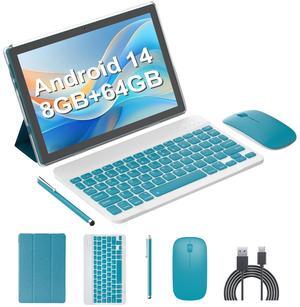 Android 14 Tablet 2 in 1 Tablets 10 Inch Tablet with Keyboard Mouse Case Protective Stylus 10.1" Tab 8GB+64GB Support 1TB Expansion 2MP+8MP Dual Camera 6000mAh Battery Bluetooth WIFI-6 Android Tableta